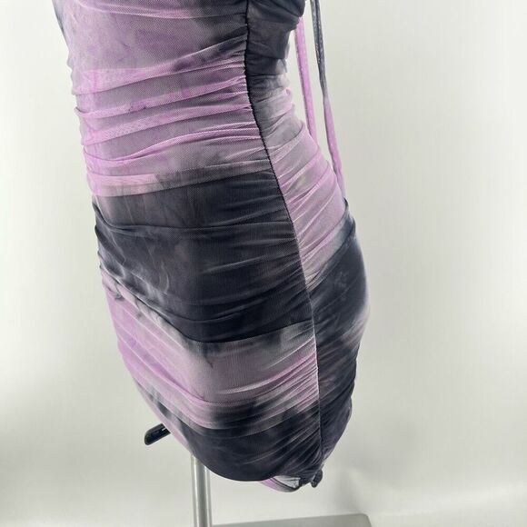 Windsor Groovy Baby Tie Dye Mesh Ruched Mini Dress Purple Gray Small NWT - Picture 7 of 17